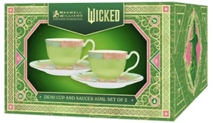 Wicked The Movie Demi Cup & Saucer 85ml Set Of 2 Elphaba Gold Trim Gift Boxed - Picture 1 of 4