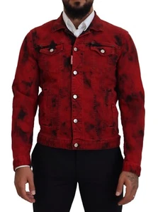 DSQUARED2 Jacket Red Black Tie Dye Collared Men Denim IT48/US38/M RRP 1100usd - Picture 1 of 13