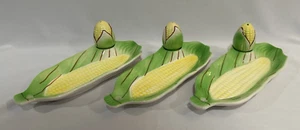 Vintage Set of 3 Corn on the Cob Dishes (3) & Salt Shaker Summer Picnic - Picture 1 of 9