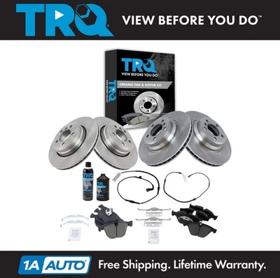 Kit de sensor de desgaste e rotor de freio a disco de cerâmica dianteira e traseira TRQ com produtos químicos - Imagem 1 de 4