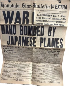 Honolulu Star Bulletin 1st&2nd Extra Editions WAR! Dec 7 1941 Pearl Harbor - Picture 1 of 3