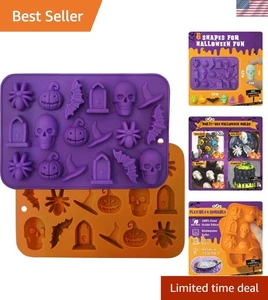 2er Pack Halloween Silikonformen: Totenkopf, Kürbis, Fledermaus & mehr für festliche Leckereien - Bild 1 von 9