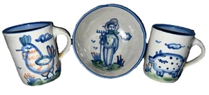 M. A. Hadley Pottery Farmer Bowl, 2 tazas pollo y cerdo "The End" lote de 3 - Imagen 1 de 10