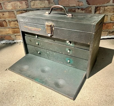 Vintage Eagle Lock Co Metal Tool Machinest 3 Drawer Chest Box Cabinet Antique  - Image 1 of 4