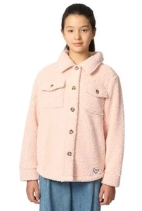 Roxy Girls Boys Shirt Jacket Pink Fleece Shacket Chest Pockets Button-Up - Picture 1 of 5