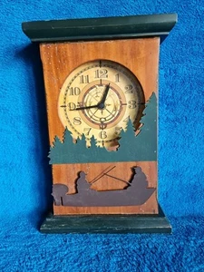 Fishing In A Boat Clock 12" x  8" x 2" Battery operated 1 AA Battery  - Picture 1 of 2