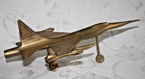 VINTAGE Solid BRASS Fighter JET Airplane F-16 Made - INDIA Desk Model 11.5" Long - Picture 1 of 8