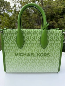 Michael Kors Mirella Small Shopper TZ Tote Crossbody Jungle Green Ombré mk logo - Picture 1 of 8