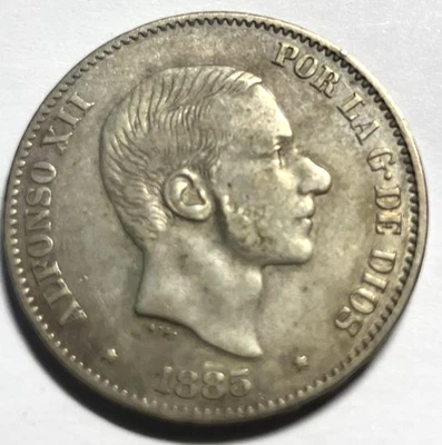 elf Philippines Spanish 50 Centimos 1885 King Alfonso XII Silver C080 - Image 1 of 2