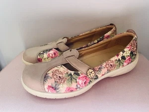Ladies HOTTER Floral Cushioned Leather Shoes (Pink/White) Size 4 - Picture 1 of 13