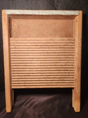 VINTAGE/ANTIQUE - Wooden Scrub Wash Board Rustic Decor Teal Green Paint - Image 1 of 4