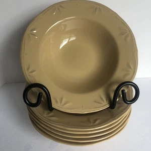 Thompson Pottery Sicily Caramel Wide Rimmed Soup Bowls 9" Raised Design Set Of 6 - Picture 1 of 24