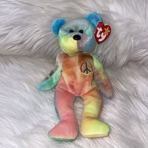 Vintage 1996 TY Beanie Babies Peace Bear #4053 • 114 Tush Tag NEU - Bild 1 von 11
