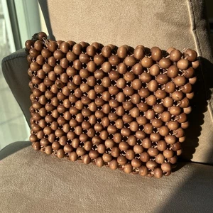 Vintage JANA Wood Beaded Clutch Japan Made Purse Handbag 70's 80's Pouch - Picture 1 of 5