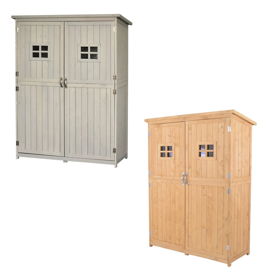Outsunny Ripostiglio da Giardino in Legno Porta Doppia e Mensole 127.5x50x164 cm - Image 1 of 1