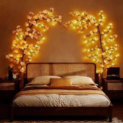 Luz LED de rama de árbol para pared: 6,5 pies 96 LEDs luz de vides de sauce encantado cerezo Foto 1 de 4