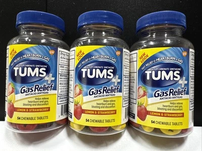 3x Tums+Alivio de Gas Antiácido/Antigas Limón y Fresa 54 Pestañas Masticables Exp. 27/06 Foto 1 de 4
