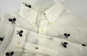 Brooks Brothers Shirt Herren L weiß dunkelblau Tennisschläger Stickerei lang Slv - Bild 1 von 11