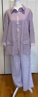 Drapers & Damons Mujer Púrpura Rayas Pierna Ancha Pantalones Talla PM Retro Femenino Corbata Foto 1 de 4