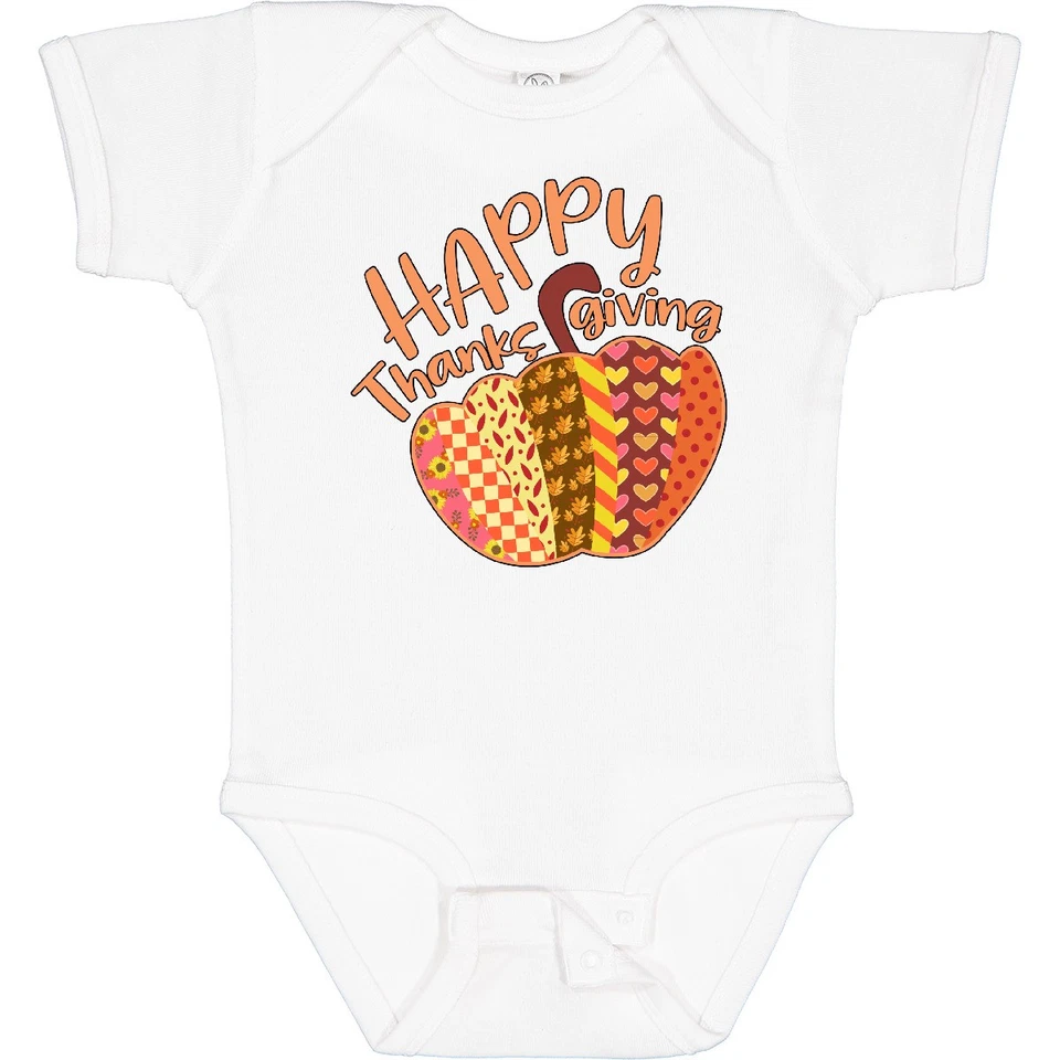 Inktastic Happy Thanksgiving- Fun Pumpkin Patterns Baby Bodysuit Autumn Fall Red - Image 1 of 1