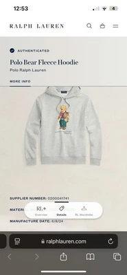 Ralph Lauren Polo Bear Sudadera con Capucha Gris Talla Mediana  Foto 1 de 4