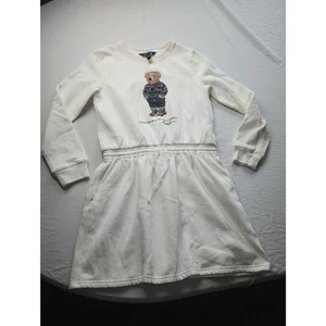 Polo Ralph Lauren Teddy Bear Girls Dress Size Large (10/12) Long sleeve White - Picture 1 of 5