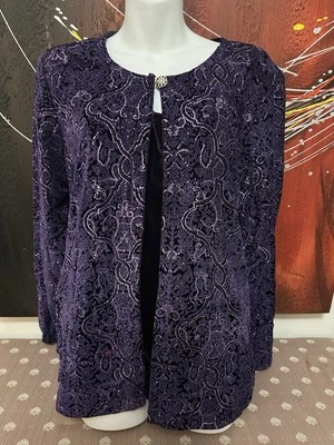 JOANNA Stretch Woman Purple Sparkly Fancy Jacket Tank Duet Velvet Glitter Sz L - Image 1 of 4