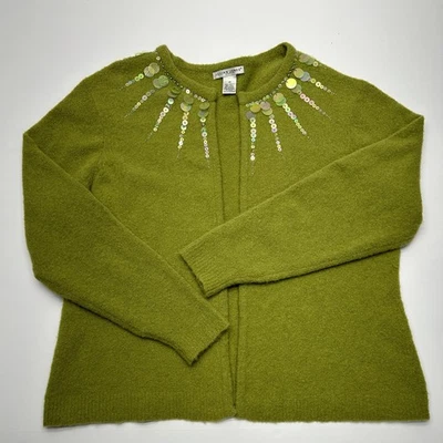 Suéter cárdigan verde mezcla de lana Jillian Jones para mujer 1X detalles de lentejuelas  Foto 1 de 4