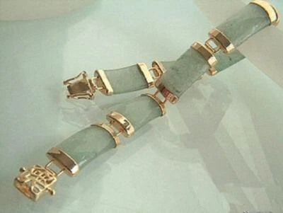 Damen Jade Edelstein Armreif Gliederarmband 18K vergoldet Schmuck Accessoire Geschenke - Bild 1 von 4