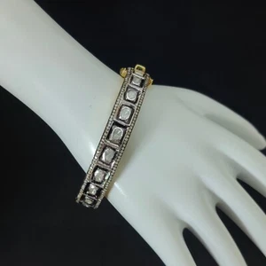 Natural Pave Diamond & Polki Wedding Bangle Jewelry 925 Sterling Silver Jewelry - Picture 1 of 3