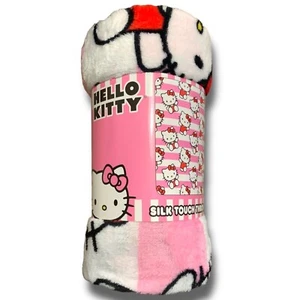 NWT SANRIO HELLO KITTY SILK TOUCH THROW BLANKET RED BOWS & PINK STRIPES 40 X 50" - Picture 1 of 6