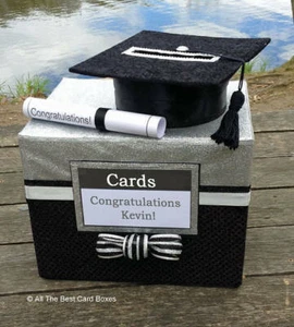 Graduation centerpiece,card box,graduation decorations,custom,black,silver,2025 - Picture 1 of 3