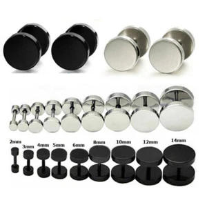 Screw Stud Earrings Men Stainless Steel Cheater Ear Plugs Gauges Illusion Tunnel - Picture 1 of 14