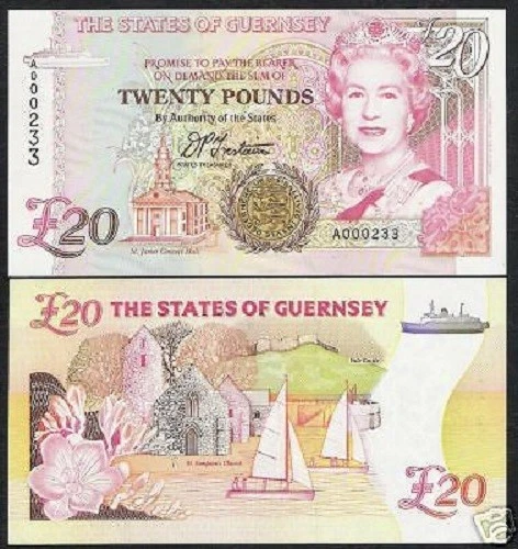 GUERNSEY 20 POUNDS P58 A 1996 LOW # QUEEN UNC SAIL BOAT CONCERT MONEY BANK NOTE - Image 1 of 1