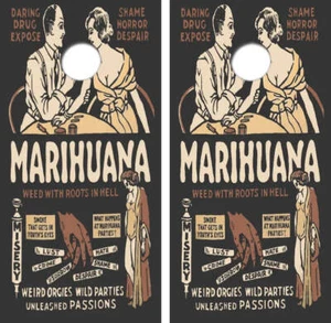 Calcomanía envolvente Cornhole anuncio de susto de marihuana antigua con laminado gratis incluido - Imagen 1 de 1