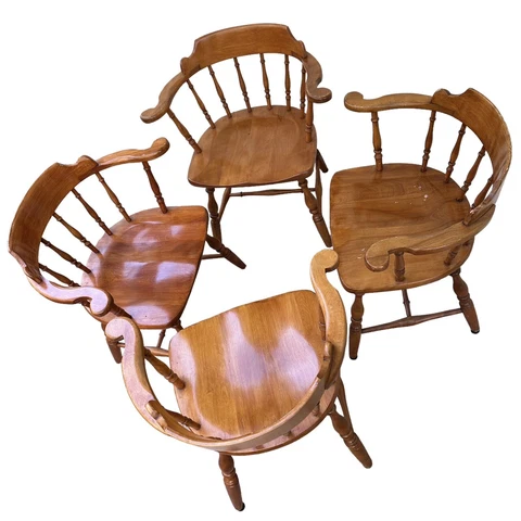 Temple Stuart Spindle Back Captain's Chairs Vintage Mid Century Colonial maple 4 Cover