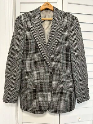 Polo University Club Ralph Lauren black white plaid wool tweed blazer jacket 40L - Image 1 of 4