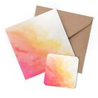 1 x Greeting Card & Coaster Set - Pink Peach Ombre Watercolour #2379