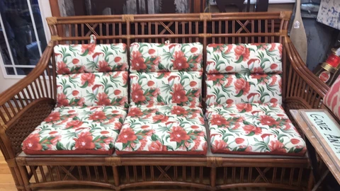 Vintage Cocoa Cay Bamboo Rattan High Back Sofa With Brand New Cushions Cover