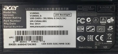 Acer V196WL LED LCD Monitor - Image 1 of 4