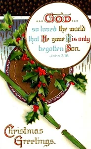 1908 Weihnachtssiegel Stempel Grüße Stechpalme geprägte Postkarte (A17) - Bild 1 von 3