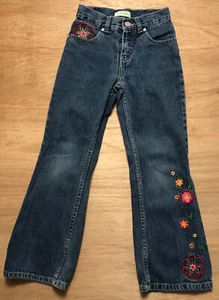 Girls Sz 7 Jeans Blue Denim Floral Embroidery Pockets Flare Circo - Picture 1 of 16