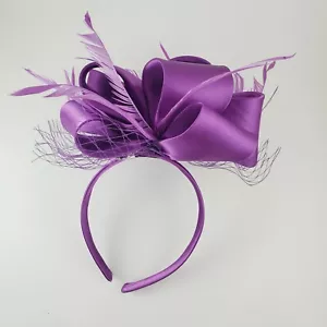 Womens Headband Hat Tea Party Wedding Feather Cocktail Derby Bridgerton Theme - Picture 1 of 5