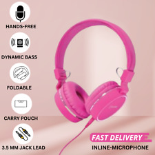 AV LINK Pink Adults Kids Headphones Wired Folding Girls Boys Headset 3.5MM Lead