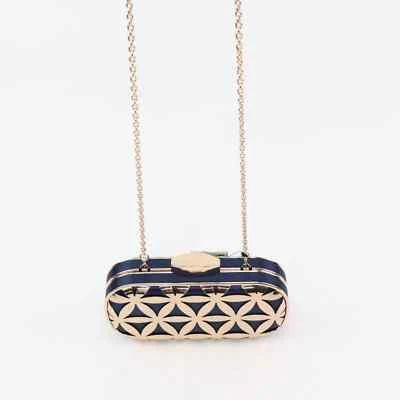International Concepts Womens Flower Cage Crossbody Bag Blue Gold Chain S New - Image 1 of 4
