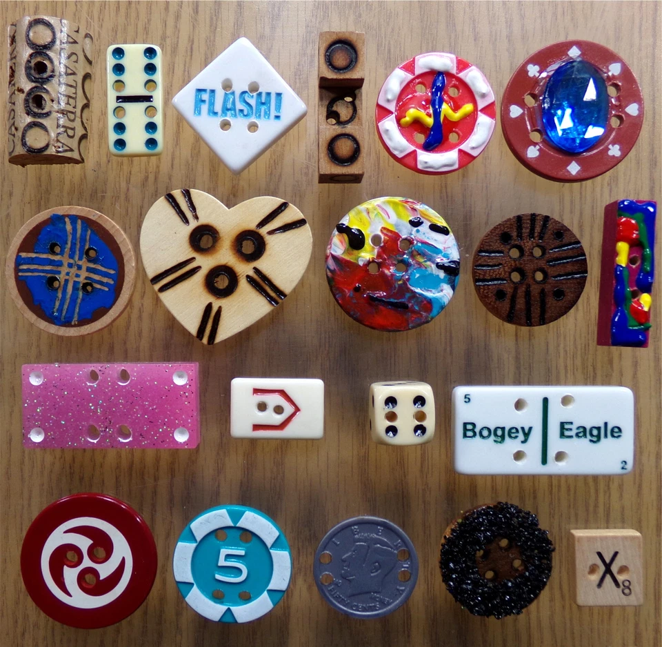 ART BUTTON LOT #2 Handmade Mix Wood Clay Cork Acrylic Poker Burn Paint Carve 3-D - Image 1 of 4