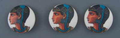 FABRIC COVERED BUTTONS SET OF 3 - ANCIENT EGYPTIANS WOMEN - Image 1 of 3