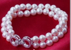 AAAA2 ROW AAAA 10-11 MM NATURAL ROUND WHITE SOUTH SEA PEARL BRACELET 925s - Picture 1 of 4