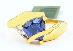ANELLO AAA TANZANITE 1,14 Cts e DIAMANTE ORIGINALE ORO GIALLO 10K - Nuovo con etichetta - Foto 1 di 9