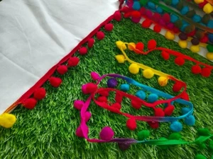 Multicolor pom pom Lace & Border for Suits Saree Dupatta|Pom Pom Lace(10 meter) - Picture 1 of 3